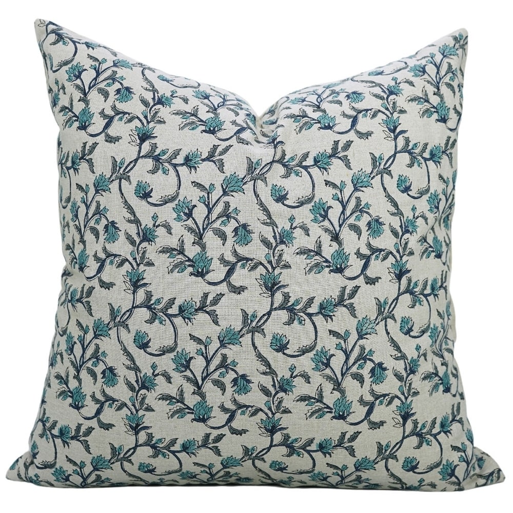 Linen Farmhouse Block print pillow Cover - Pushpa Varsha