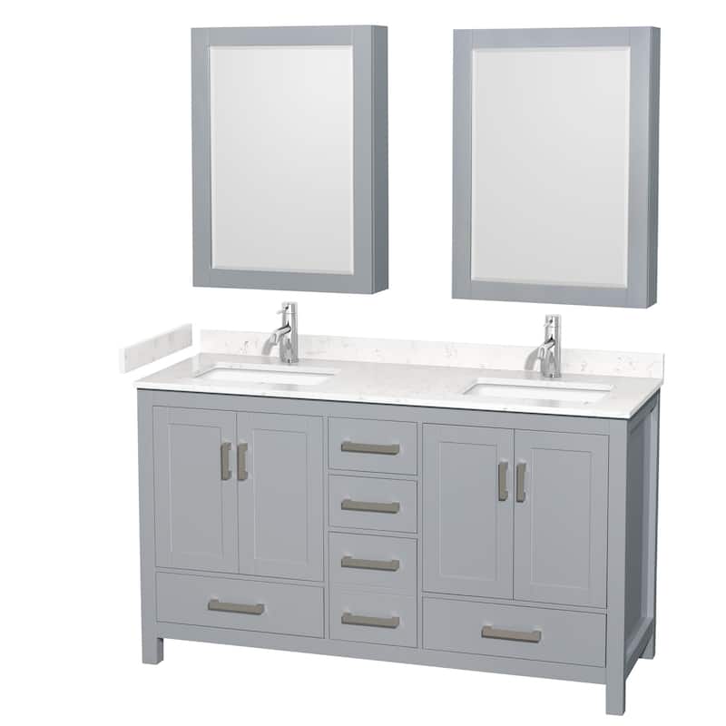 Wyndham Collection Sheffield 60" Double Bathroom Vanity, Carrara - Gray / Carrara Cultured Marble Top / Brushed