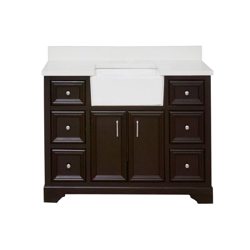KitchenBathCollection Zelda 48" Farmhouse Bathroom Vanity with Quartz Top