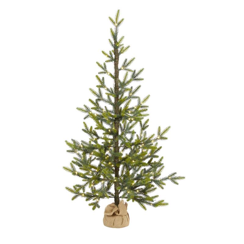 4' Fraser Fir "Natural Look" Christmas Tree with 100 Clear LED Lights - Green