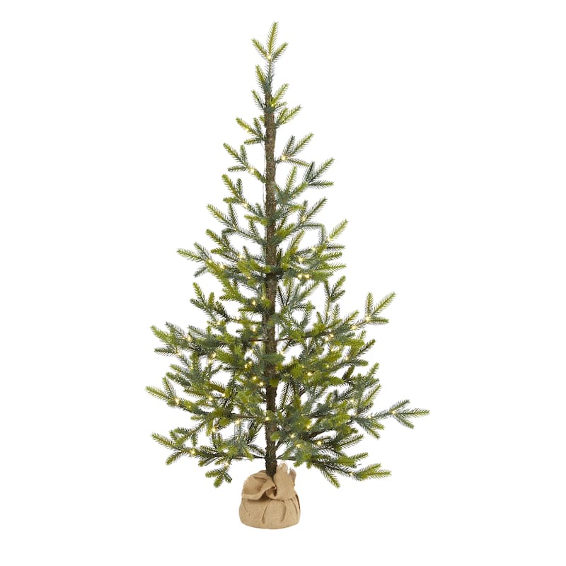 Pre-lit Medium Fraser Fir Artificial Christmas Tree with Burlap Base - 4’ - Clear LED Lights - 4 Foot