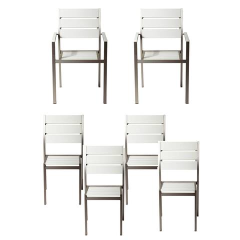 Cora 21 Inch 4 Piece Armchairs and 2 Side Chairs Set, Silver Aluminum Frame