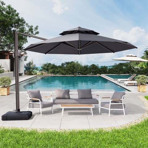 Crestlive Products 12ft Round Double Top Cantilever Patio Umbrella with 7-position Adjustment
