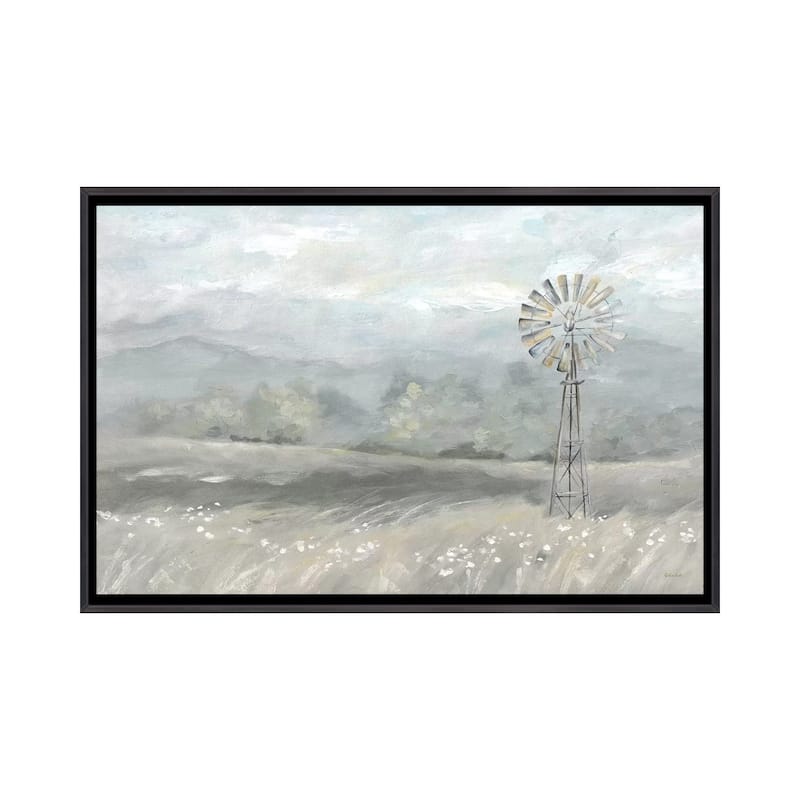 iCanvas "Country Meadow Windmill Landscape Neutral" by Cynthia Coulter Framed - Ebony - 18x26