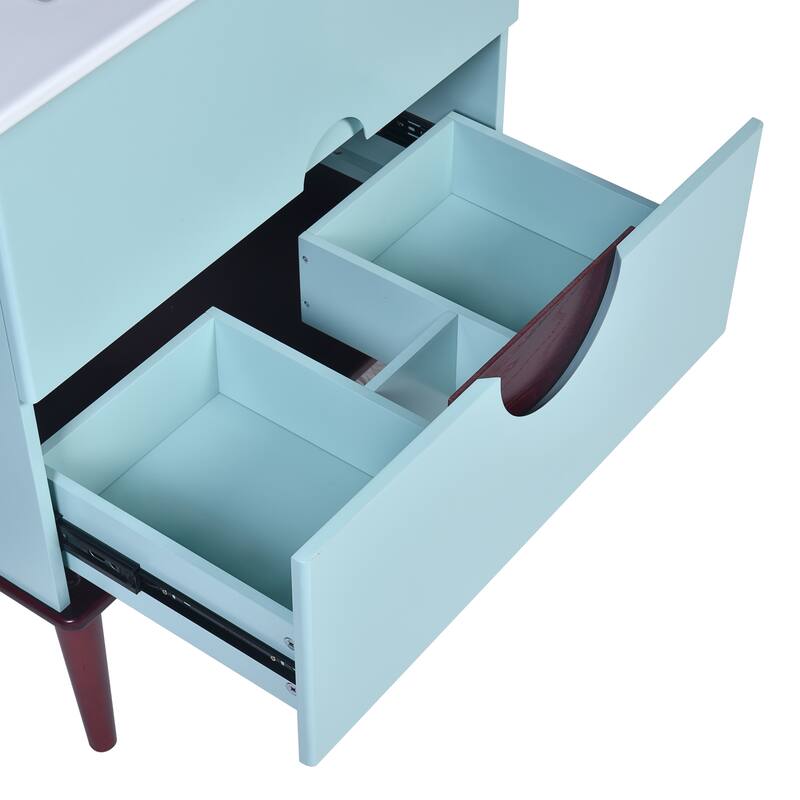 30'' Bathroom Vanity Cabinet with Ceramic Sink Combo Set, Solid Wood Frame Modern Bathroom Storage Cabinet with 2 Drawers, Blue