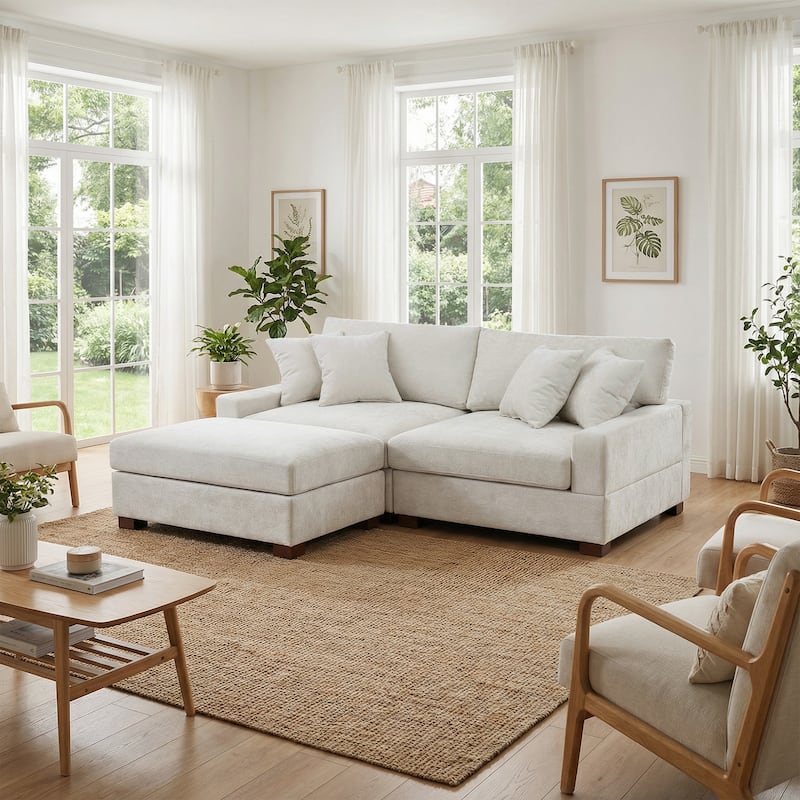 Oversized Chenille Modular Sectional Sofa Living Room Set with Ottoman