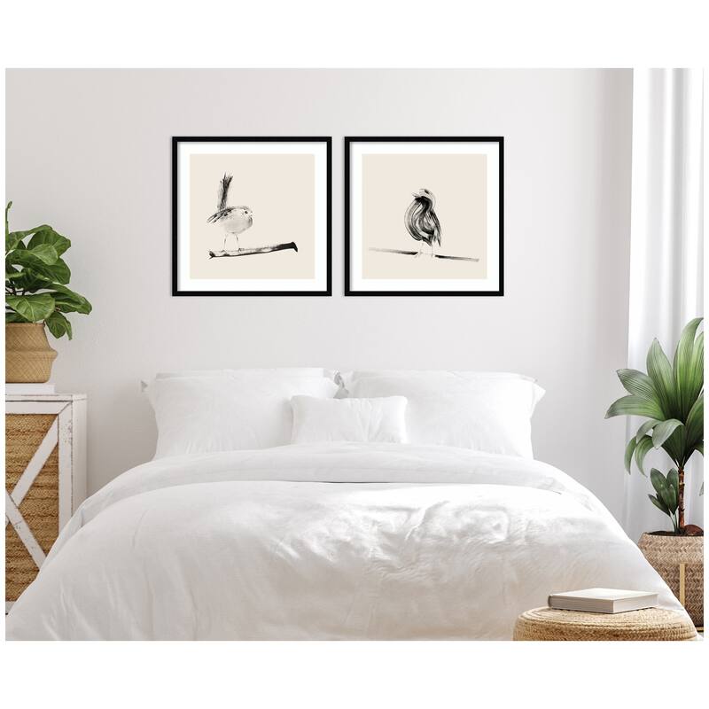 Kate and Laurel Sketched Bird On Branch 2 Piece Framed Wall Art Print Set by Danushka Abeygoda