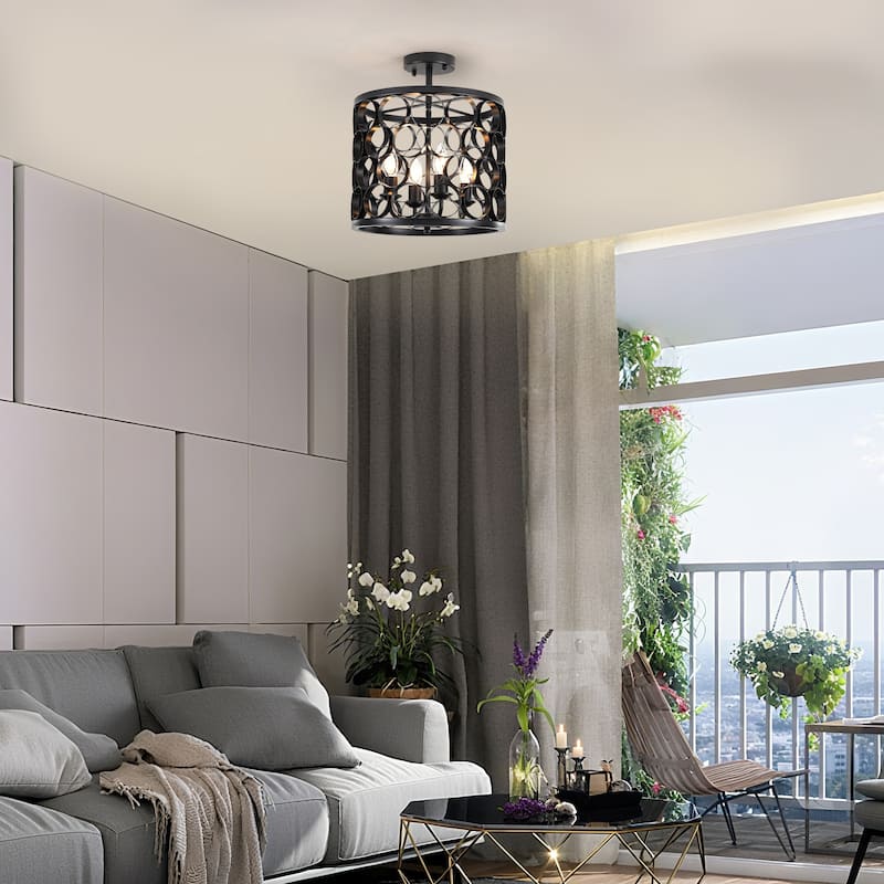 4 - Light Metal Ring - Shaped Semi - Flush Mount Ceiling Light