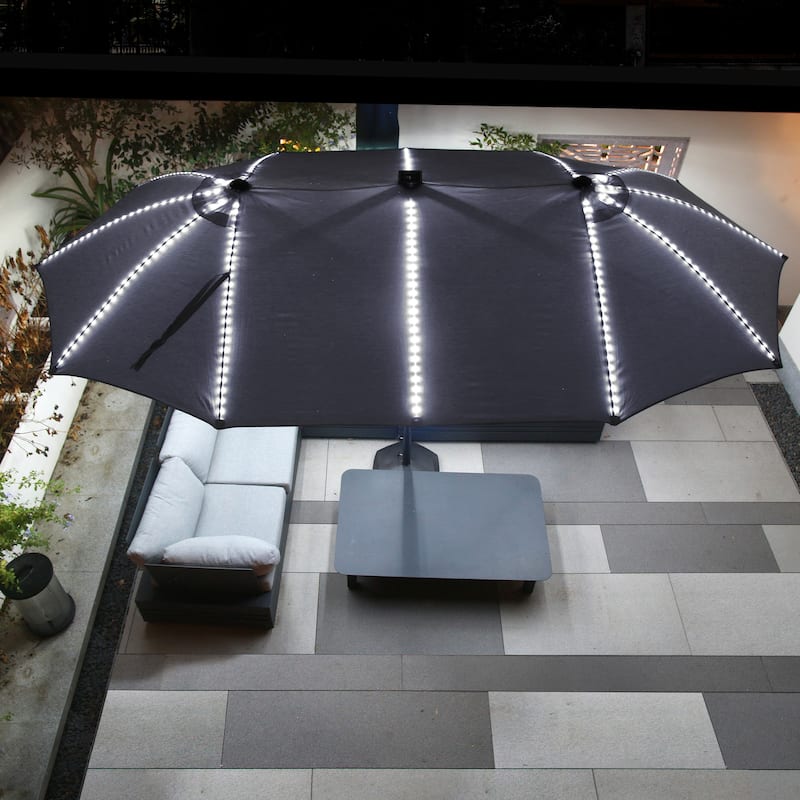 180'' x 108'' Rectangular Fiberglass Lighted Market Umbrella with Base
