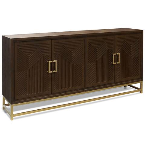 Harp & Finial - Bradford 4-Door Sideboard - Walnut Finish On Hardwood With Brass Finished Metal Base