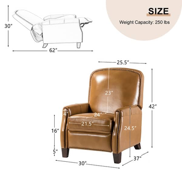 dimension image slide 2 of 3, Gladis Modern Retro Genuine Leather Recliner with Nailhead Trim Set of 2 by HULALA HOME
