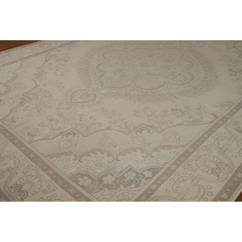 Floral Beige Tabriz Persian Area Rug Hand-Knotted Wool Carpet - 9'6"x 12'10"