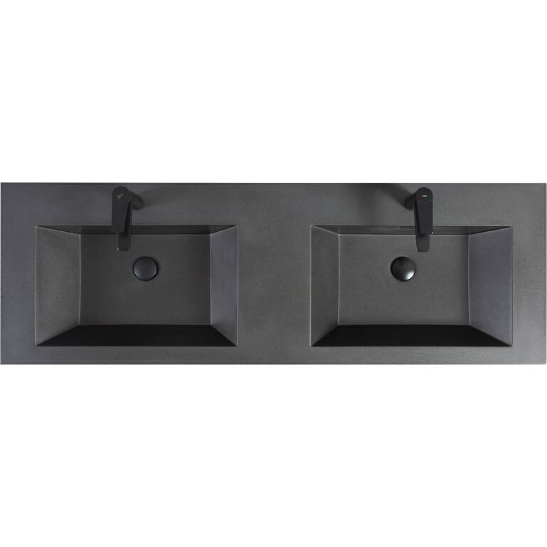 GDFStudio - Carter Floating Bathroom Vanity with Black Quartz Sand Countertops & Soft-Close Drawers