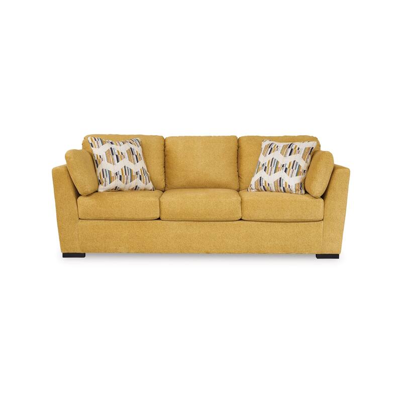 Viena Queen Sofa Sleeper, 2 Accent Bolster Pillows, Yellow Faux Velvet