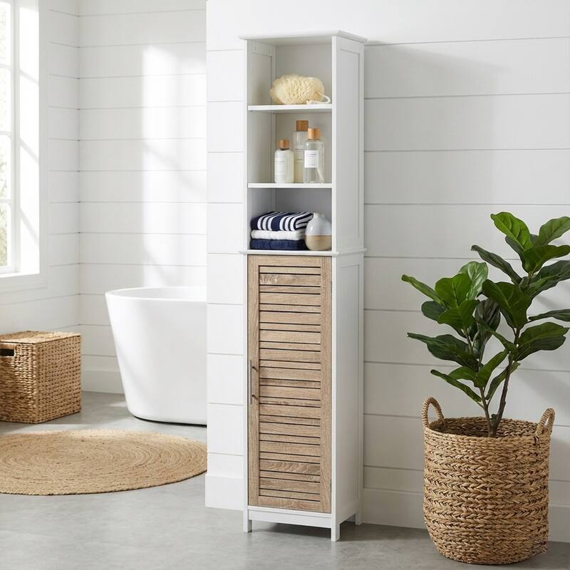 Stockholm Tall Bathroom Storage Cabinet Slim Linen Tower - 13 7/8"L x 10.4"W x 68"H