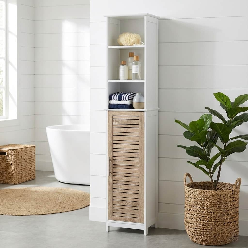Stockholm Tall Bathroom Storage Cabinet Slim Linen Tower - 13 7/8"L x 10.4"W x 68"H