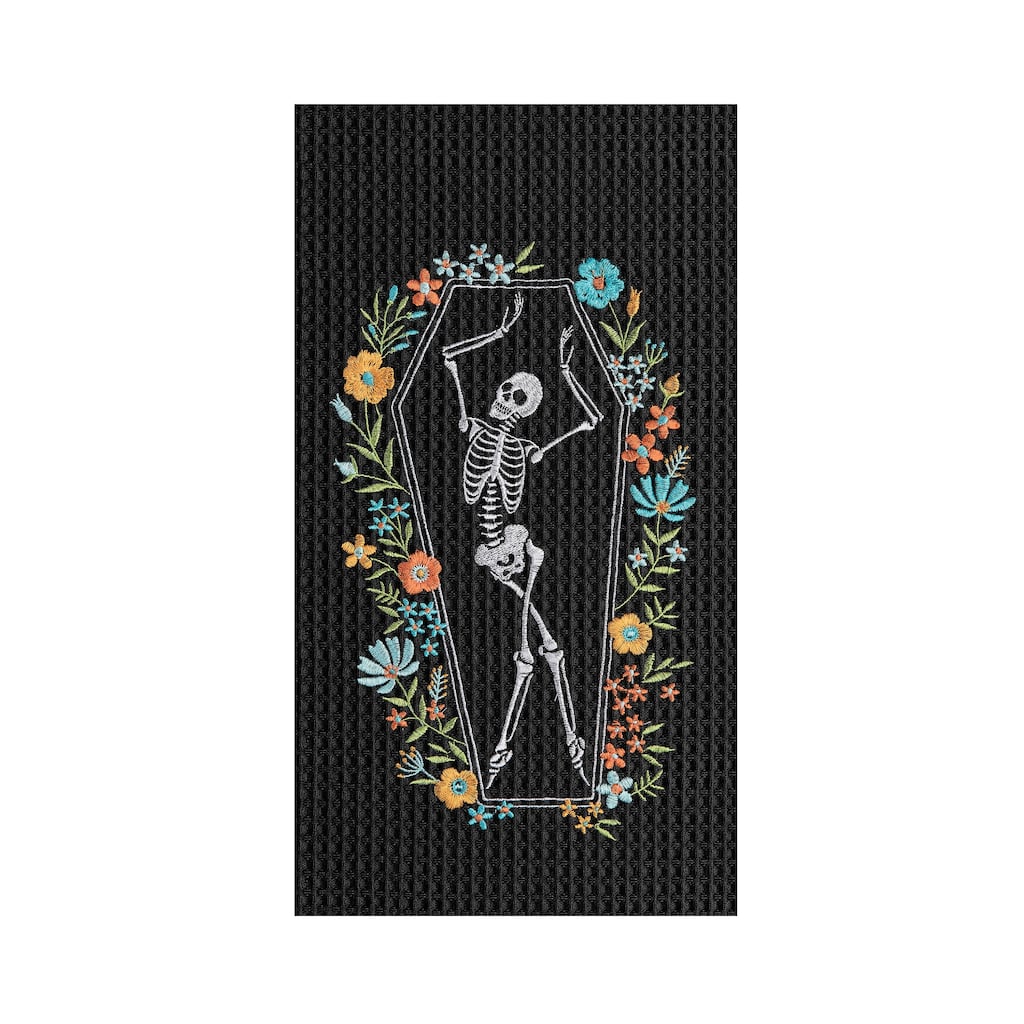 Halloween Dance Black Cotton Waffle Weave Dishtowel
