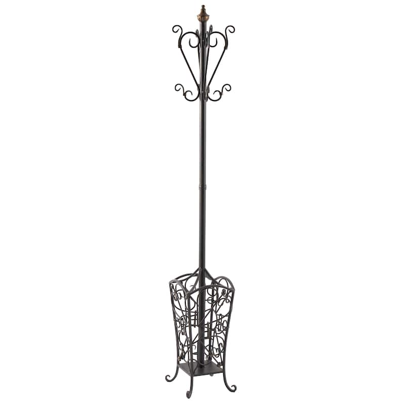 Metal Vintage Style Coat Rack with Scroll Designs - Black - Roche River Decor - 11"Wx11"Lx74"H