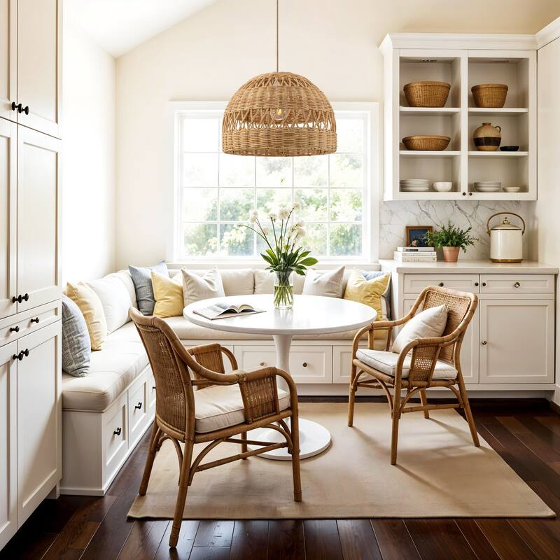 Radiant Rattan Pendant Light - Natural Dome 1-Light Handwoven Light Fixture For Modern, Transitional, Farmhouse Room Decor