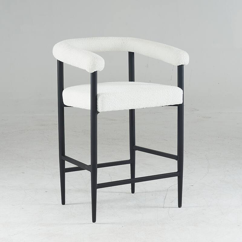 Modern Upholstered Bar Stools Set of 2, Fabric Counter Height Chairs with Metal Frame & Armrests, Kitchen Island Bar Chairs