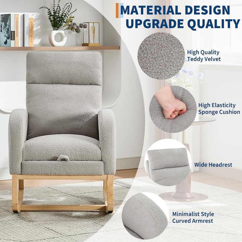 Rocking Chair with Footrest for Nursery, Modern PU Upholstered Glider Accent Armchair with High Backrest