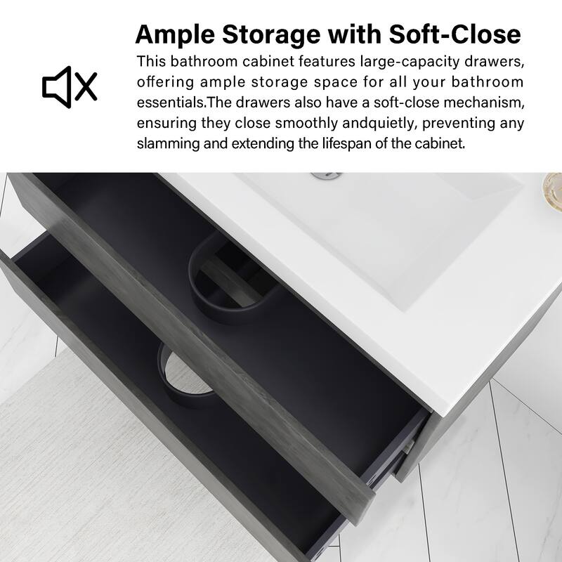 Floating Bathroom Vanity Integrated White Resin Sink