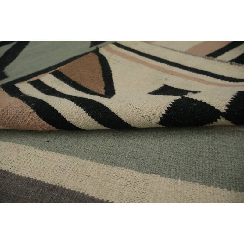 Hand Woven Oriental 100% Wool Carpet Southwestern Tribal Greys & Charcoal Kilim Area Rug - 18' 3'' X 11' 10''