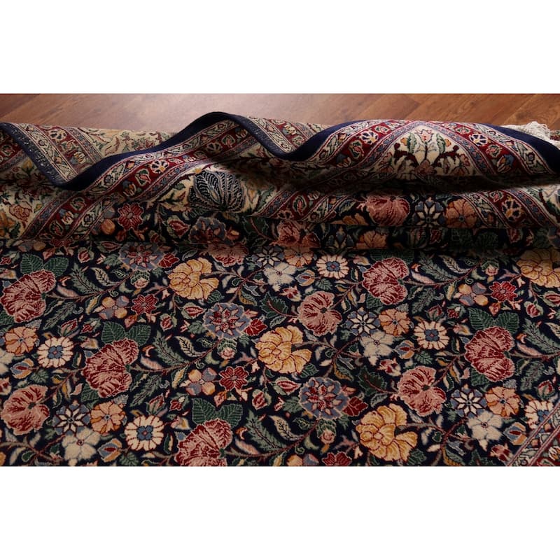 Blue Floral Aubusson Vegetable Dye Area Rug Hand-Knotted Wool Carpet - 6'0"x 9'0"