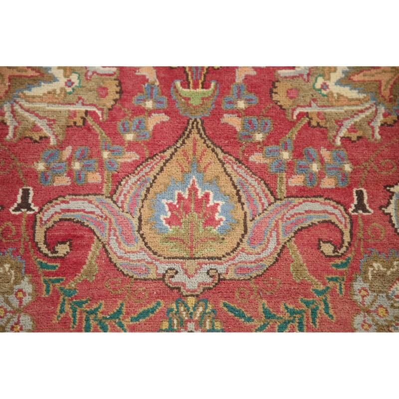 Hand Knotted Oriental 100% Wool Carpet Traditional Floral Pink Mashad Area Rug - 11' 4'' X 7' 9''