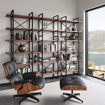 EVE Modern Antique Walnut Color 6 Tiers Display and Storage Room Divider Bookcase - 106*12.6*85 inches