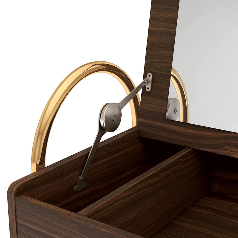 DH BASIC Glam Walnut Vanity Table with Lift-top Mirror by Denhour
