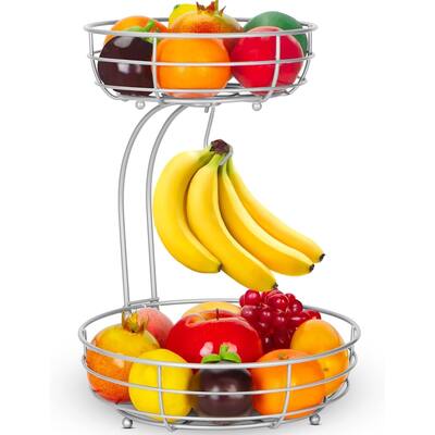 Iron 2-Tier Countertop Fruit Vegetables Basket Bowl Storage