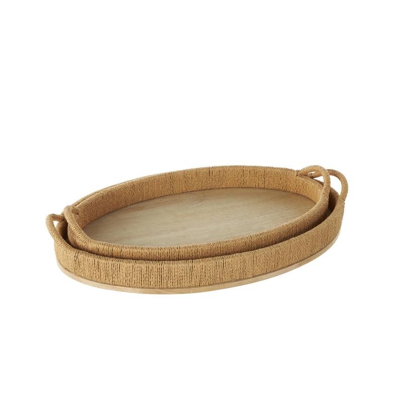 Wood Handmade Living Room Decor Tray with Wood Base - Set of 2 Brown - Roche River Decor