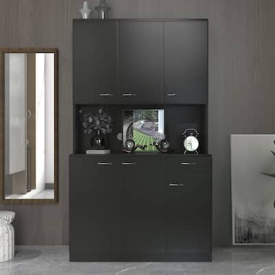Wood Open Wardrobe with 1 Drawers, Large Storage Space