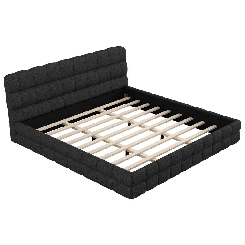 Upholstered Platform Bed with Headboard, No Box Spring Needed Low Profile Bed, Wood Slat Support Grounding Bed