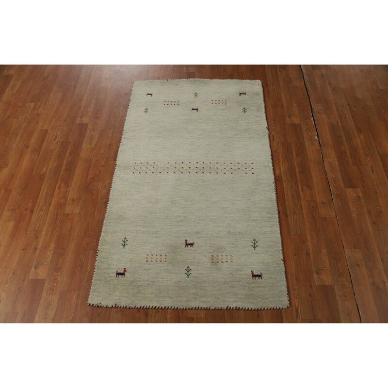 Hand Knotted Oriental 100% Wool Carpet Tribal Animal Pictorial Green Gabbeh Area Rug - 5' 0'' X 2' 11''