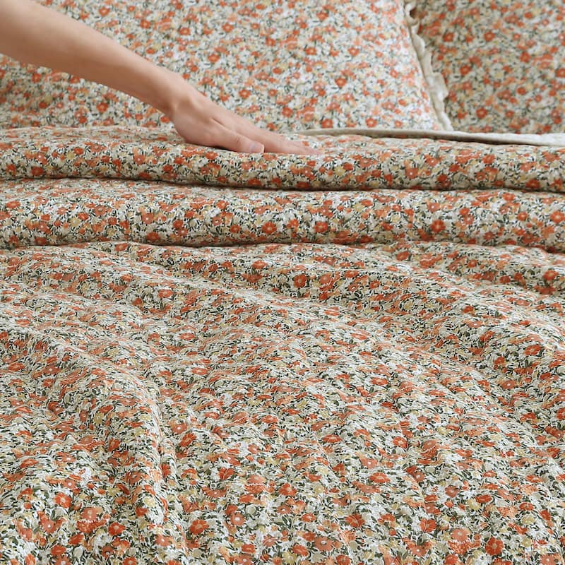 Laura Ashley Loveston Red Cotton Reversible Quilt Set