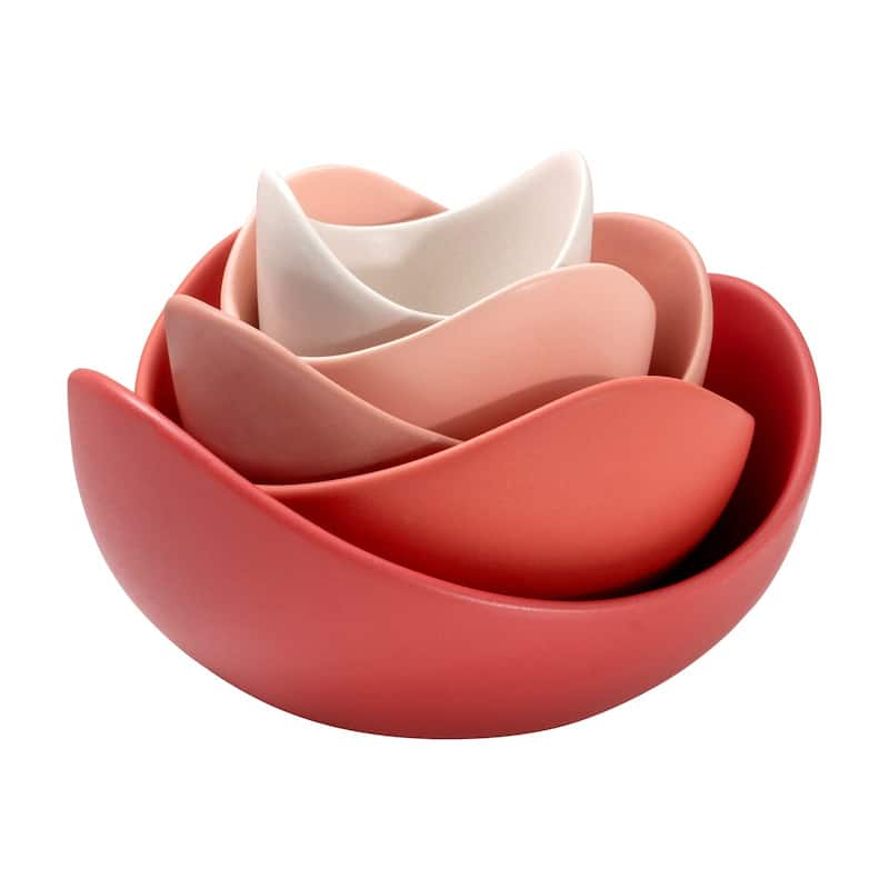 Salad Bowls, 5 Packs Serving Bowls,Lotus Shaped Pasta Bowls, Dishwasher & Microwave Safe, Unique Angled Ceramic Bowls for - Orange