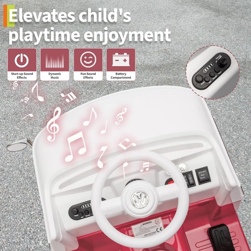 6V Electric Ride on Car, Licensed Volkswagen Ride on Bus for Kids, Pink