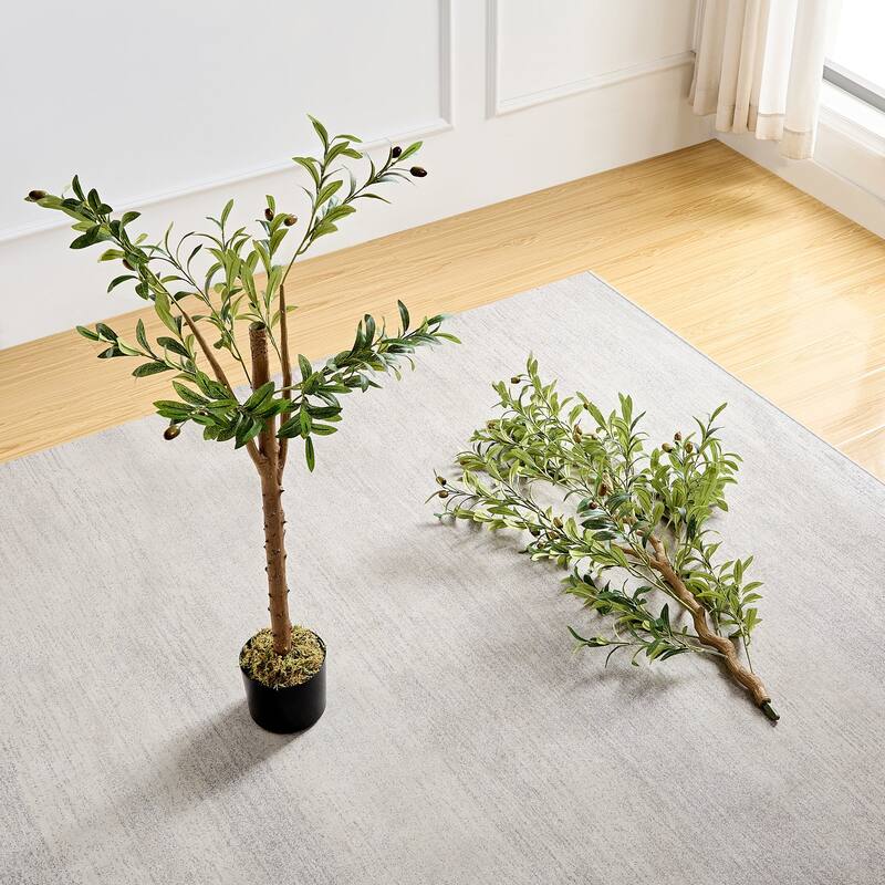 2 Pcs Artificial Olive Tree 59/71 Inch Tall Faux Silk Plant Indoor Fake Potted Tree with Wood Branches and Fruits