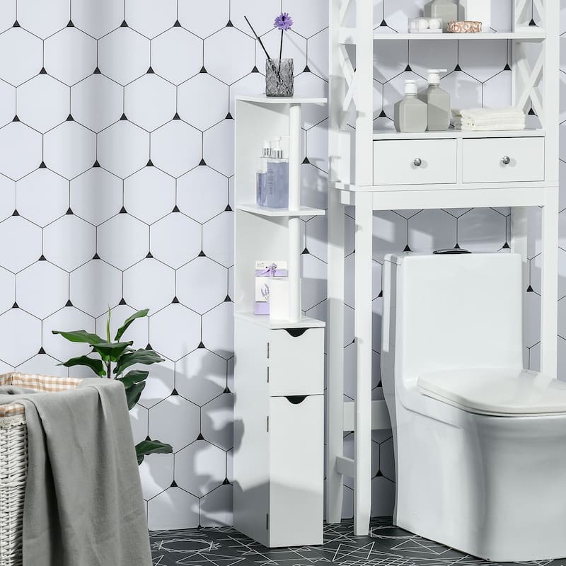 kleankin Tall Bathroom Storage Cabinet with 2 Open Shelves and 2 Door Cabinets, Freestanding Linen Tower - White