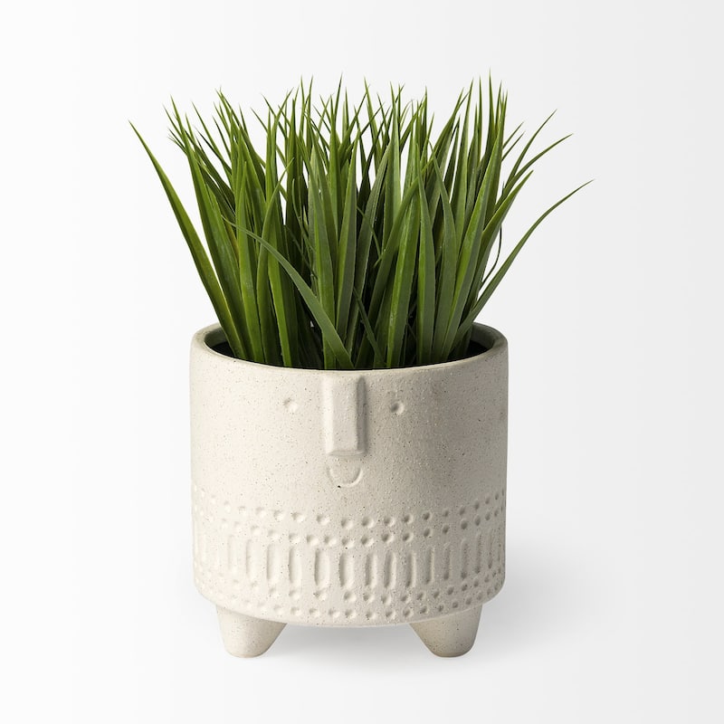 HomeRoots 7" White Abstract Cylinder Ceramic Table Vase