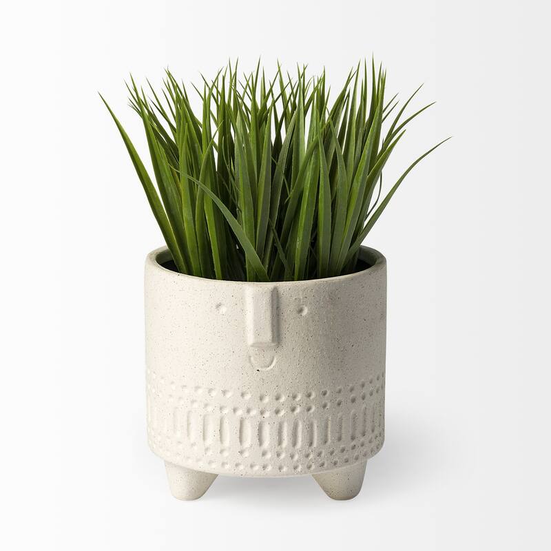 HomeRoots 7" White Abstract Cylinder Ceramic Table Vase