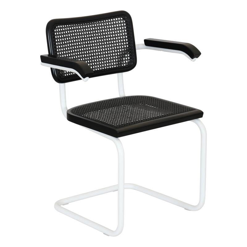 Breuer Chair Company Marcel Breuer Cesca Cane Cantilever Armchair Arm Chair w/ White Steel Frame (Various Wood & Cane Colors) - All-Black