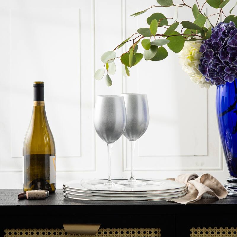 Majestic Gifts Inc. Glass Wine/Water Goblet Set/6 - Silver Glass W/ Clear Stem - 14 oz. Made in Europe
