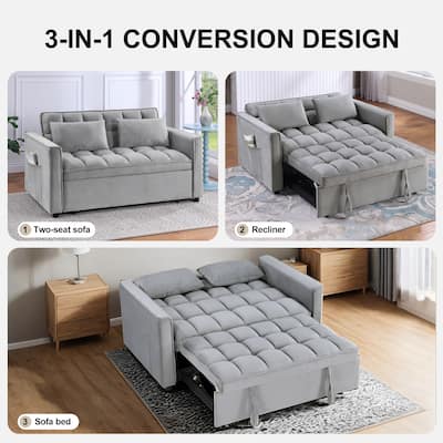 Modern 68" Length Tufted Convertible Loveseat Sleeper Sofa Bed - 68"L x 55"W x 20"H
