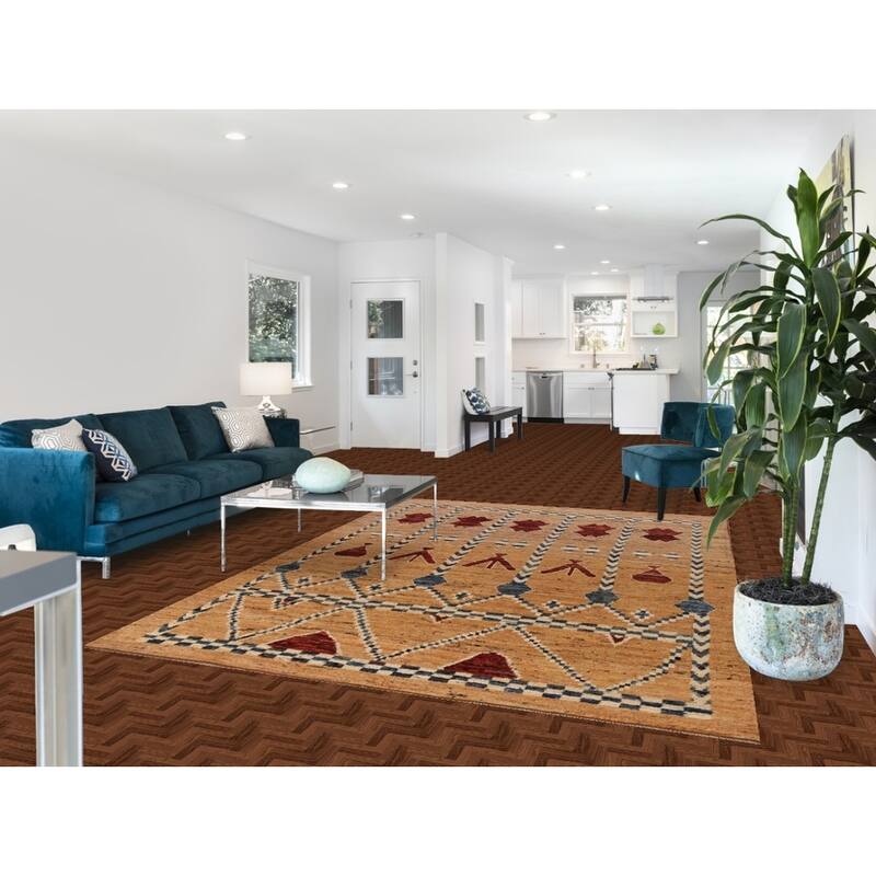 Geometric Tribal Moroccan Rug Hand-Knotted Multi-Color Wool Carpet - 6'9" x 9'7"