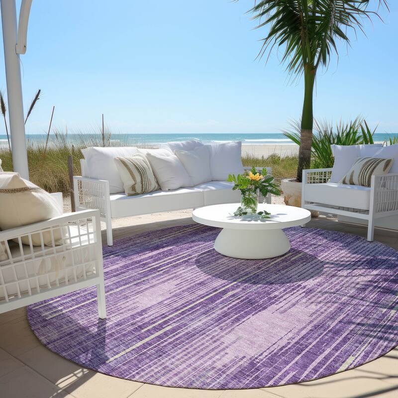 Machine Washable Indoor/ Outdoor Chantille Ombre Abstract Rug - Purple - 8' x 8'
