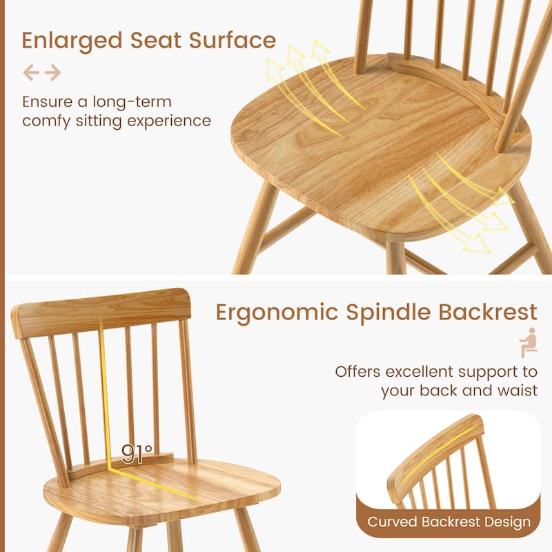 Gymax Dining Chairs Set of 4 Farmhouse Kitchen Chair w/ Rubber Wood