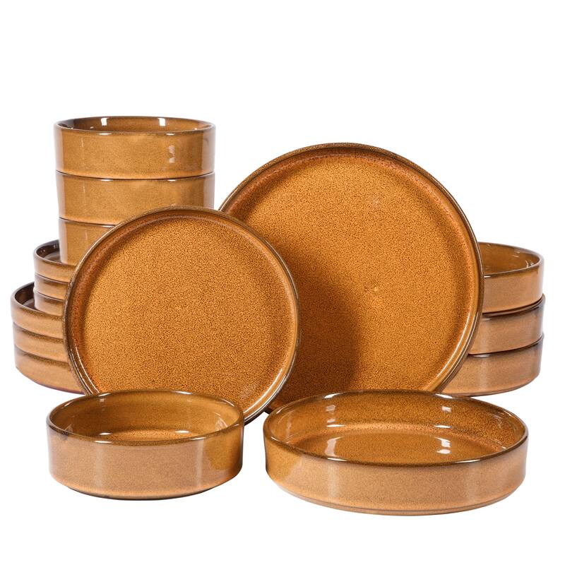 Bloomhouse Santorini Mist 16 Piece Double Bowl Terracotta Reactive Glaze Plates and Bowls Dinnerware Set - Yellow